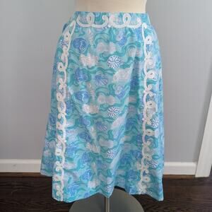 Women's Vintage Blue Seashell Lace Skirt Approx XL
